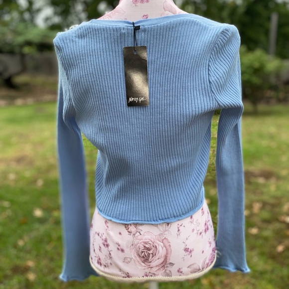 Nasty Gal Ribbed Split Sleeve Cropped Cardigan | size 2 - Picture 6 of 13